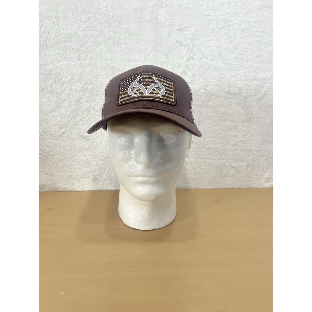 Realtree Brown Trucker Hat American Flag Patch Mesh Snapback Cap